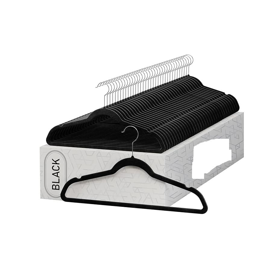30 Pack Velvet Fabric Non Slip Space Saving Hangers - Black